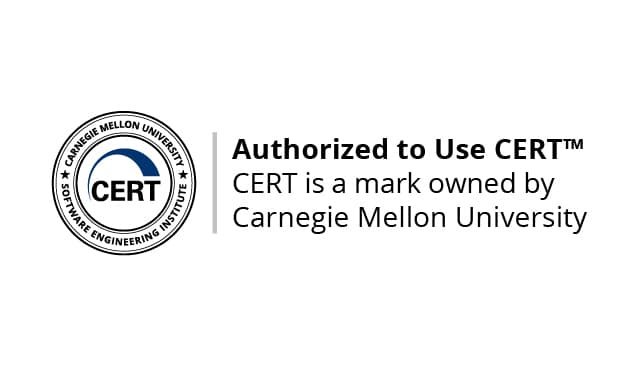 This image depicts how AlgoCERT is using the CERT mark on its website.
