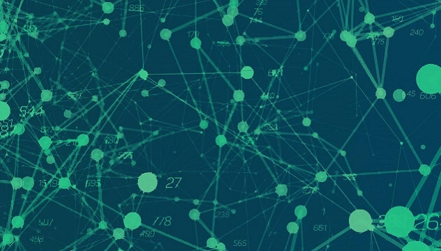 Digital art depicting the connections between multiple networks in a green and blue colorway.