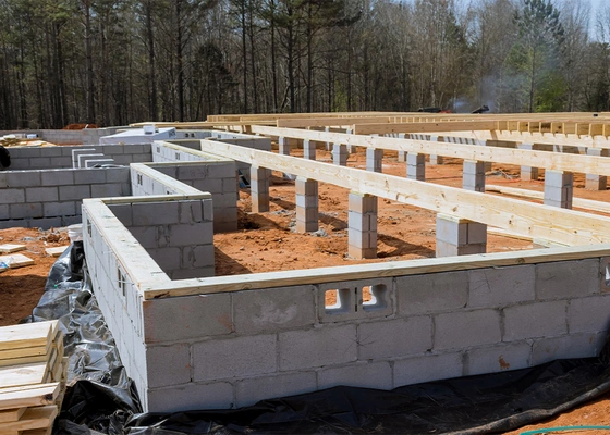 A building foundation under construction.