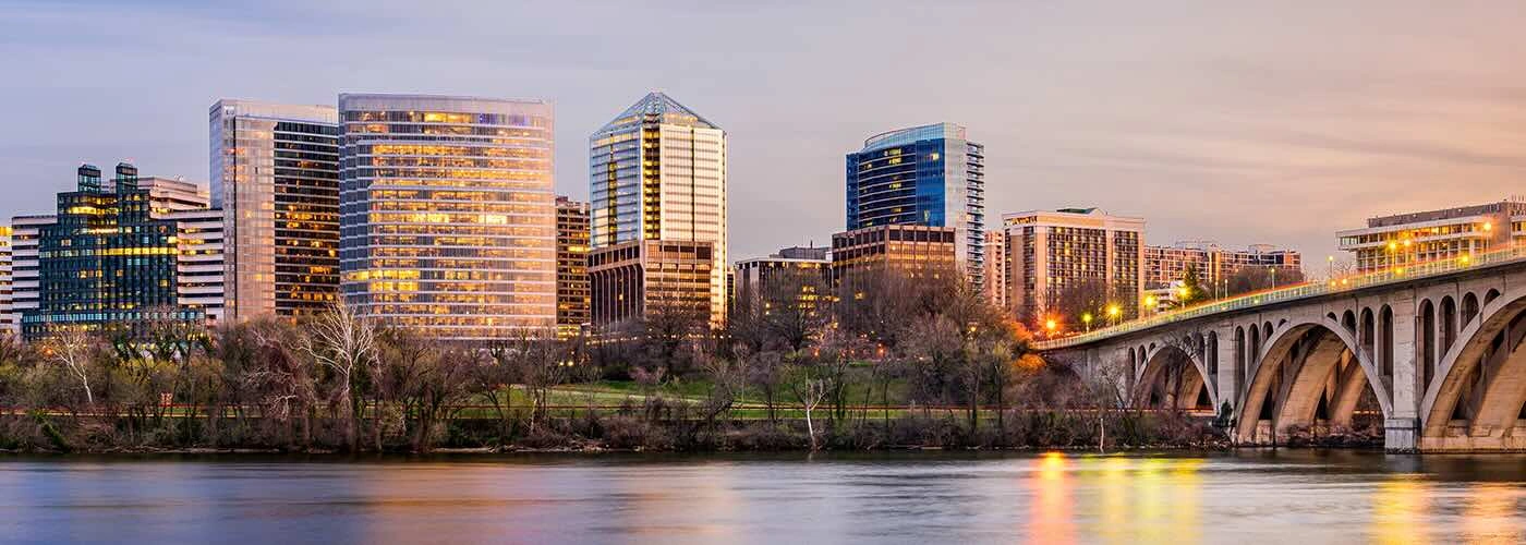 Photo of the Washington, D.C. riverfront at sunset.