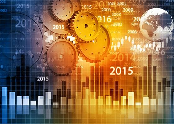 Collage of bar graphs, gears, and numbers.