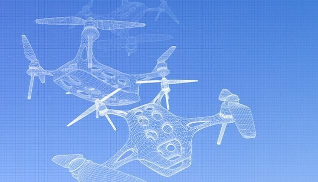 Blueprint of a drone in flight.